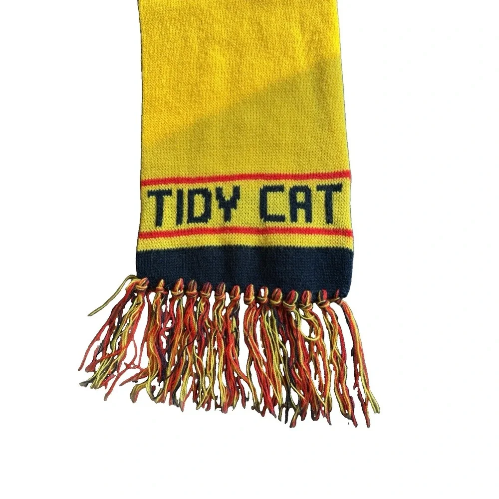 Vintage Tidy Cat Scarf—Promotional Advertising Yellow Tassels Warm Winter Wear